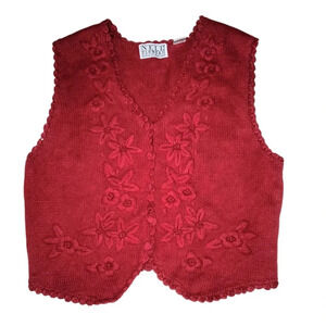 Nell Flowers Festive Grandma Floral Embroidered Button Up Sweater Vest, M